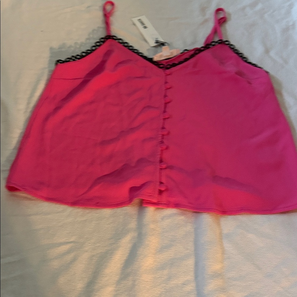 BB Dakota Hot Pink Top with Black Lace Trim